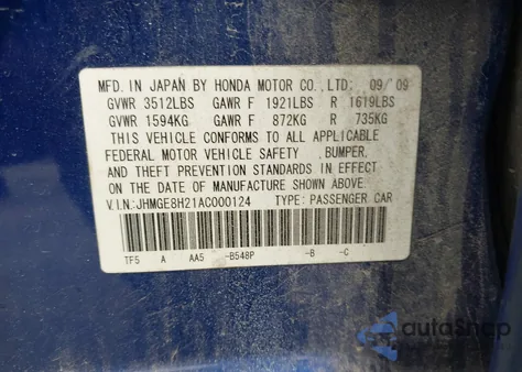 2010 Honda Fit from USA, damaged, VIN JHMGE8H21AC000124